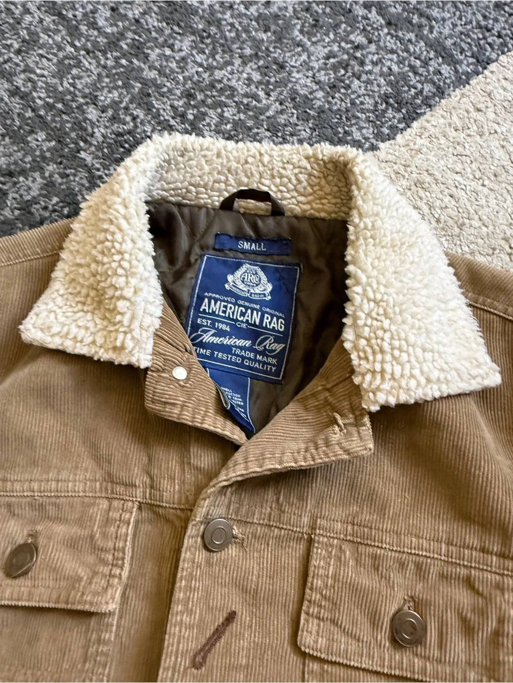 American Rag Men’s Tan Corduroy Sherpa Collar Small Jacket
